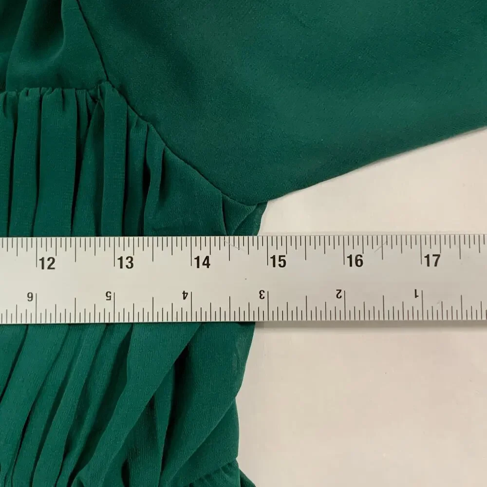 Abercrombie & Fitch Puff Sleeve Semi Sheer Top S Emerald Green Milkmaid Smocked